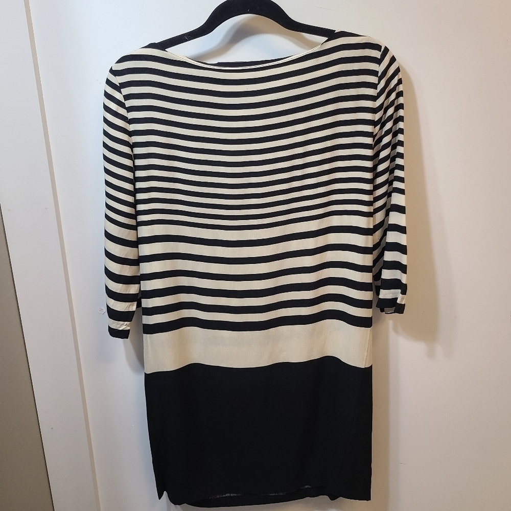 Zara Basic Ivory Black Dress Striped 3/4 Sleeve Sz Small Shift SheathExcellent - Picture 3 of 7